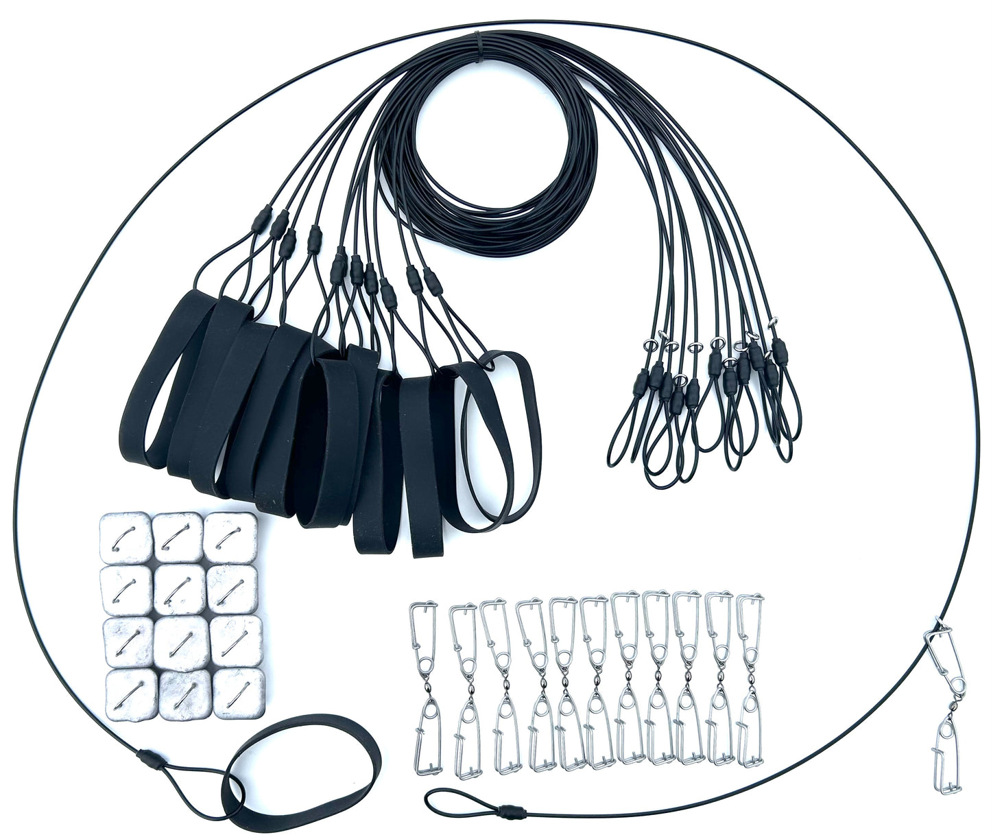 12- 72" Coated Cable, Non Tangling, Fully Depth Adjustable Decoy Rigs with Weights