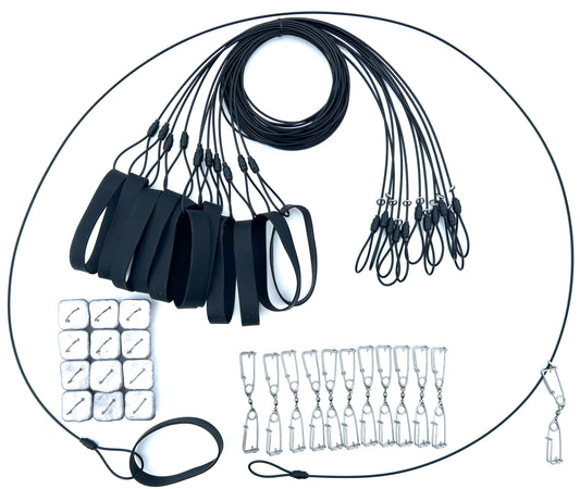 12- 72" Coated Cable, Non Tangling, Fully Depth Adjustable Decoy Rigs with Weights